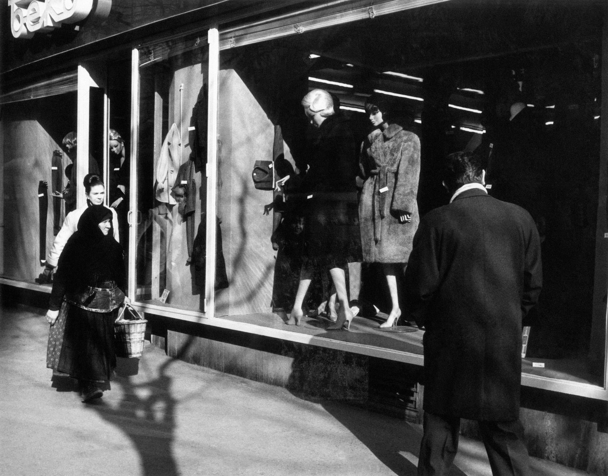 People watching the shop windows of the department store in Terazije Square in Belgrade, 1965