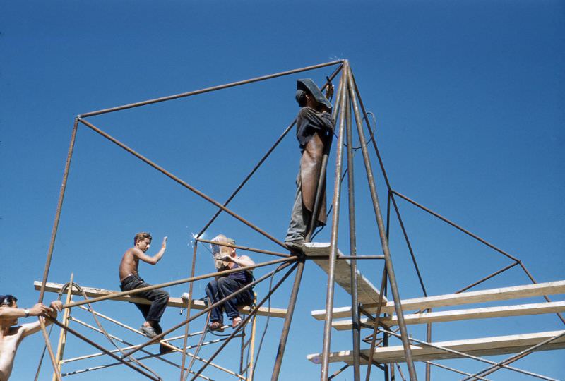 Construction at USA pavilion, Zagreb Trade Fair, Croatia, Yugoslavia, 1960
