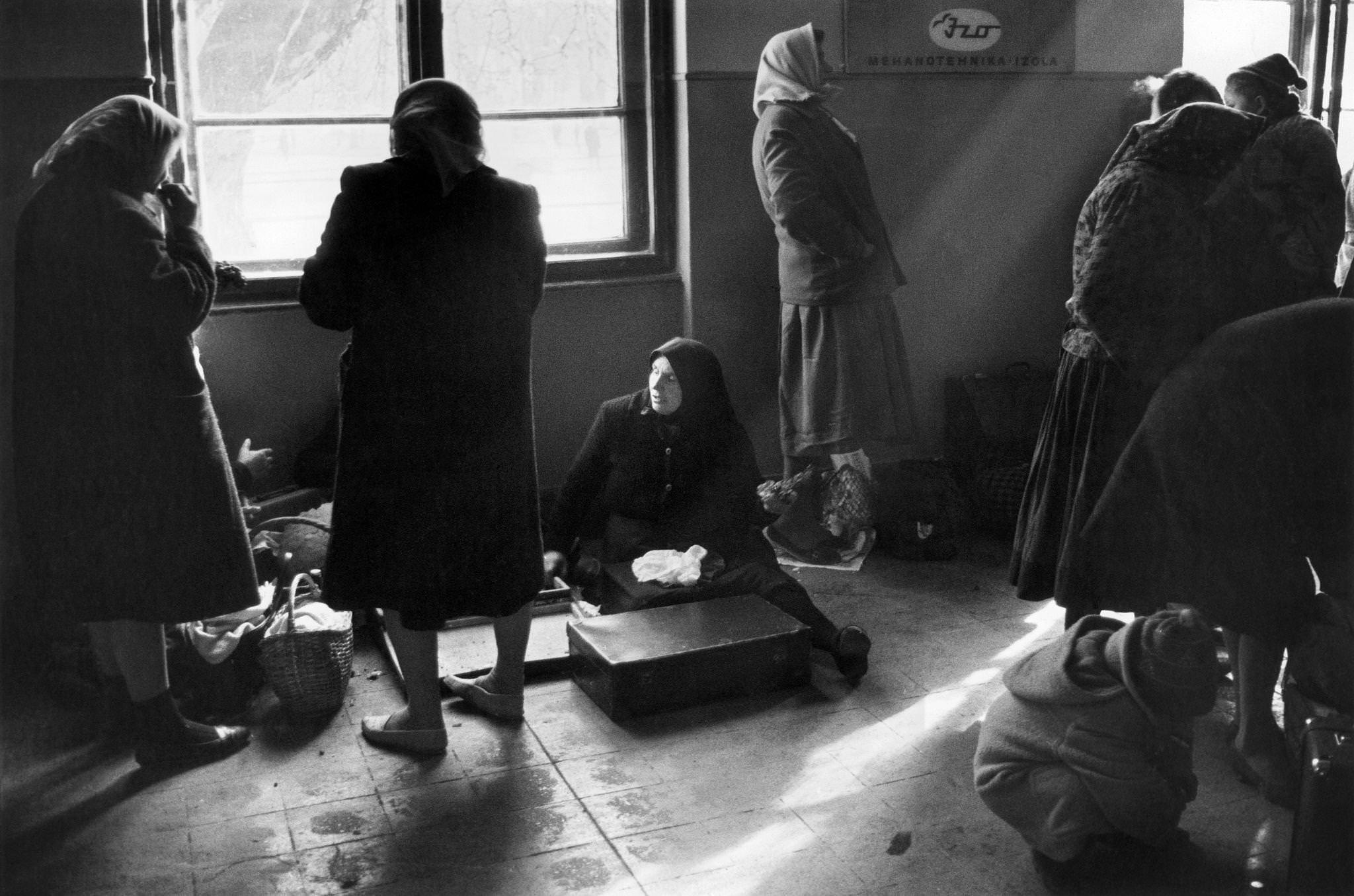 Some Yugoslav women waiting in the waiting room of Belgrade railway station, Serbia, 1965