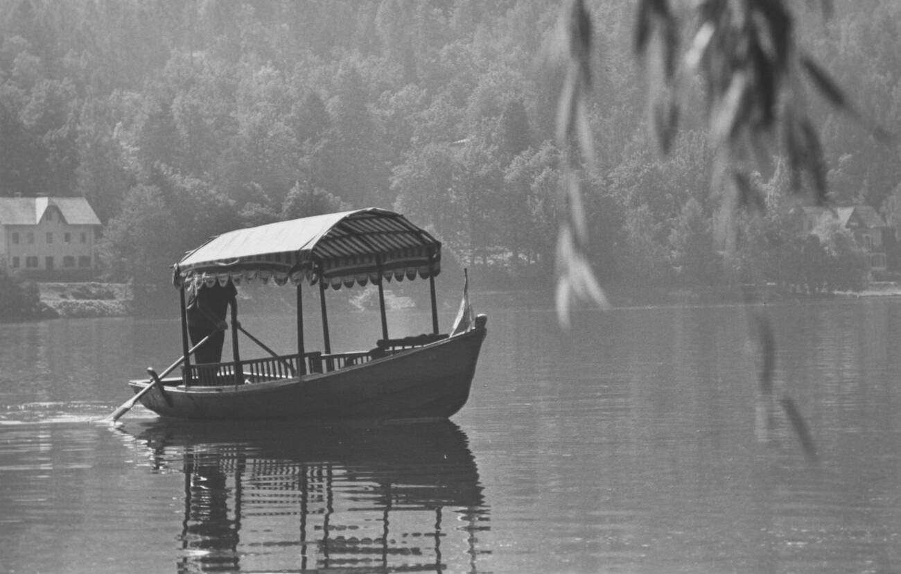 Lake Bled with boat in 1960s Yugoslavia