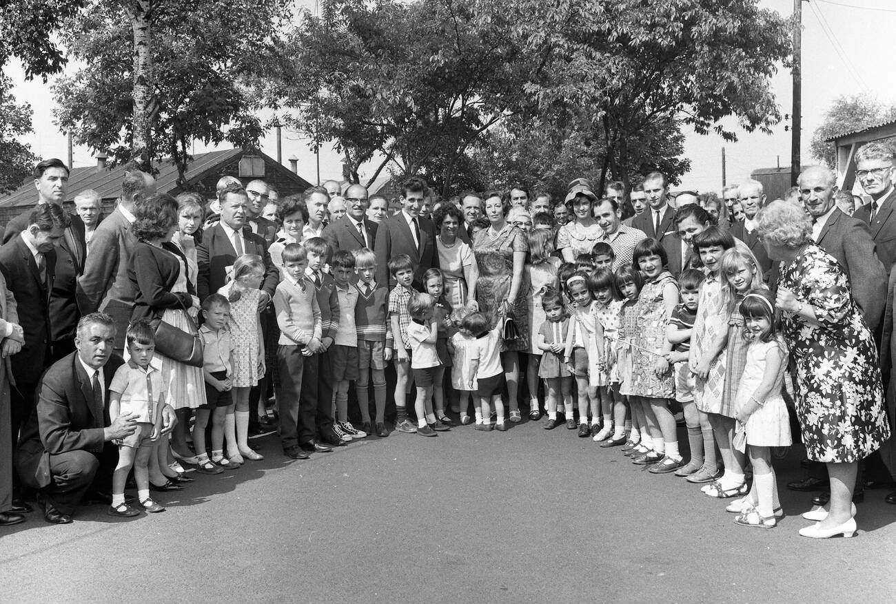 Prince Andreas of Yugoslavia and his wife Princess Kira of Leiningen visiting Serbian Chetniks in displaced persons camp in England Uk 1968.