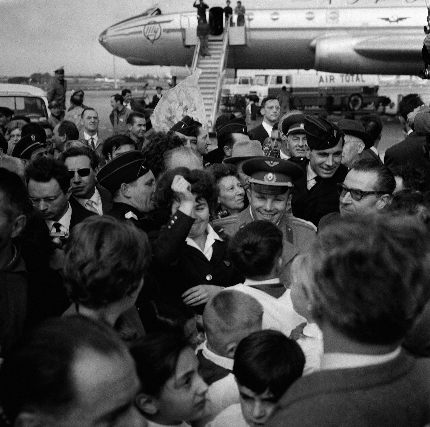 Arrival of Russian cosmonaut Yuri Gagarin at Le Bourget airport, 1963