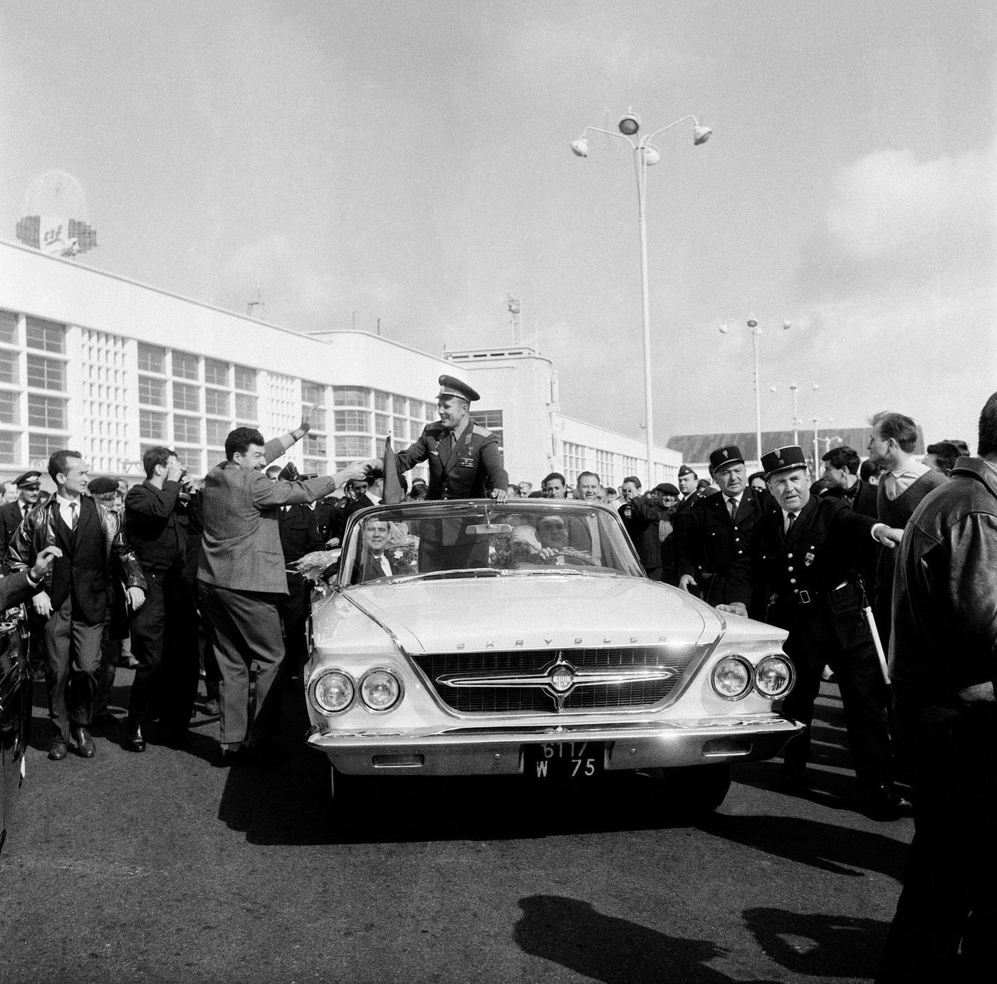 Arrival of Russian cosmonaut Yuri Gagarin at Le Bourget airport, 1963