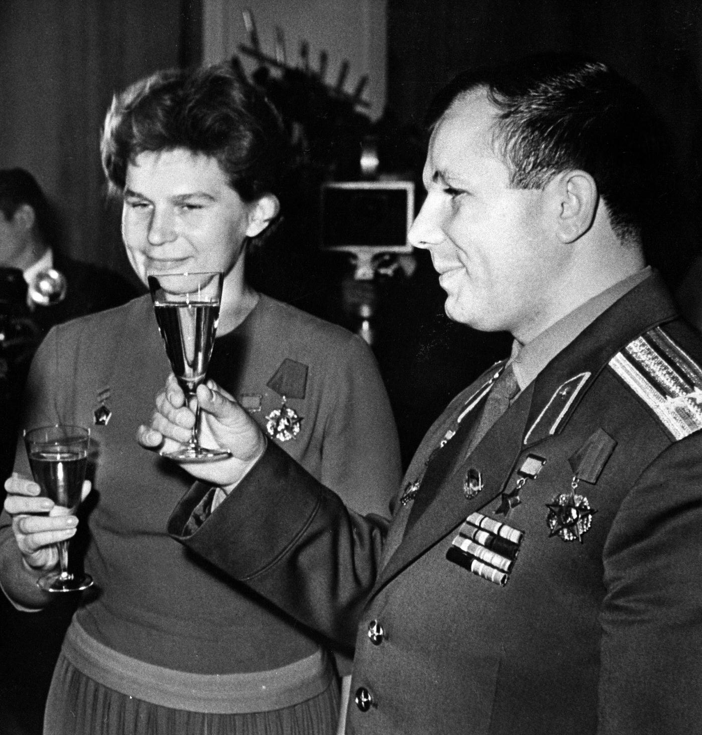 Yuri Gagarin, Soviet cosmonaut, with fellow cosmonaut Valentina Tereshkova, 1963.