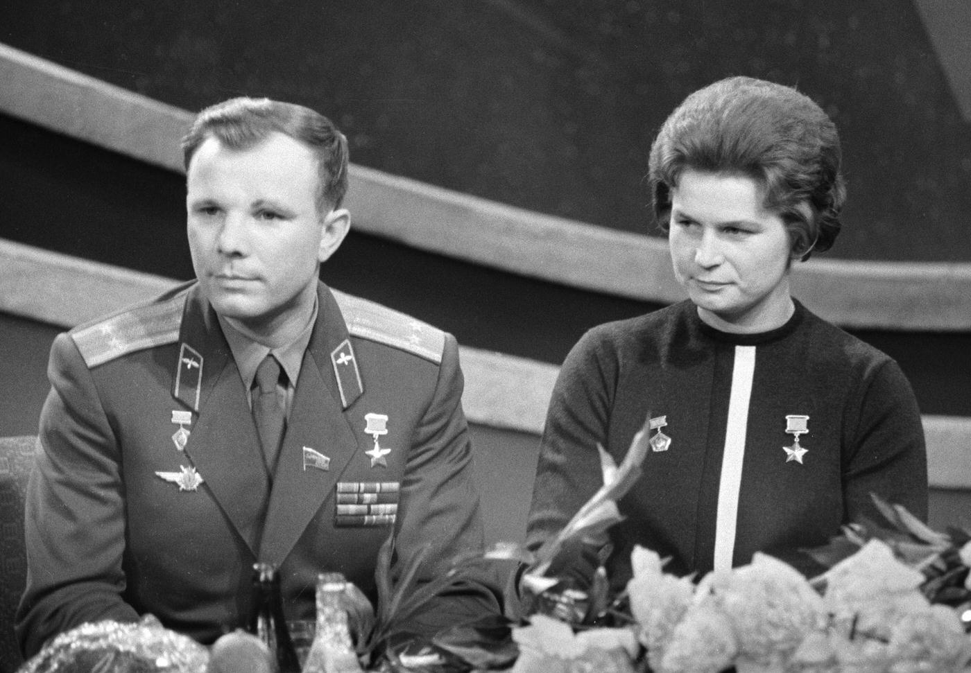 Yuri Gagarin and Valentina Tereshkova, Russian cosmonauts, 1963