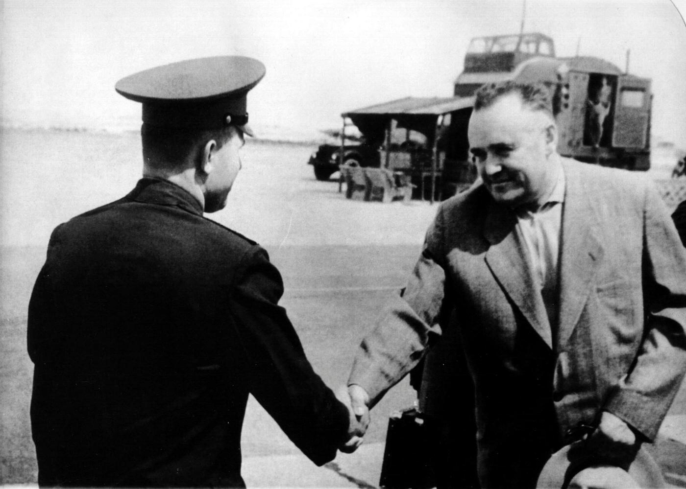 Russian cosmonaut Yuri Gagarin and rocket engineer Sergey Korolyov, 1961.