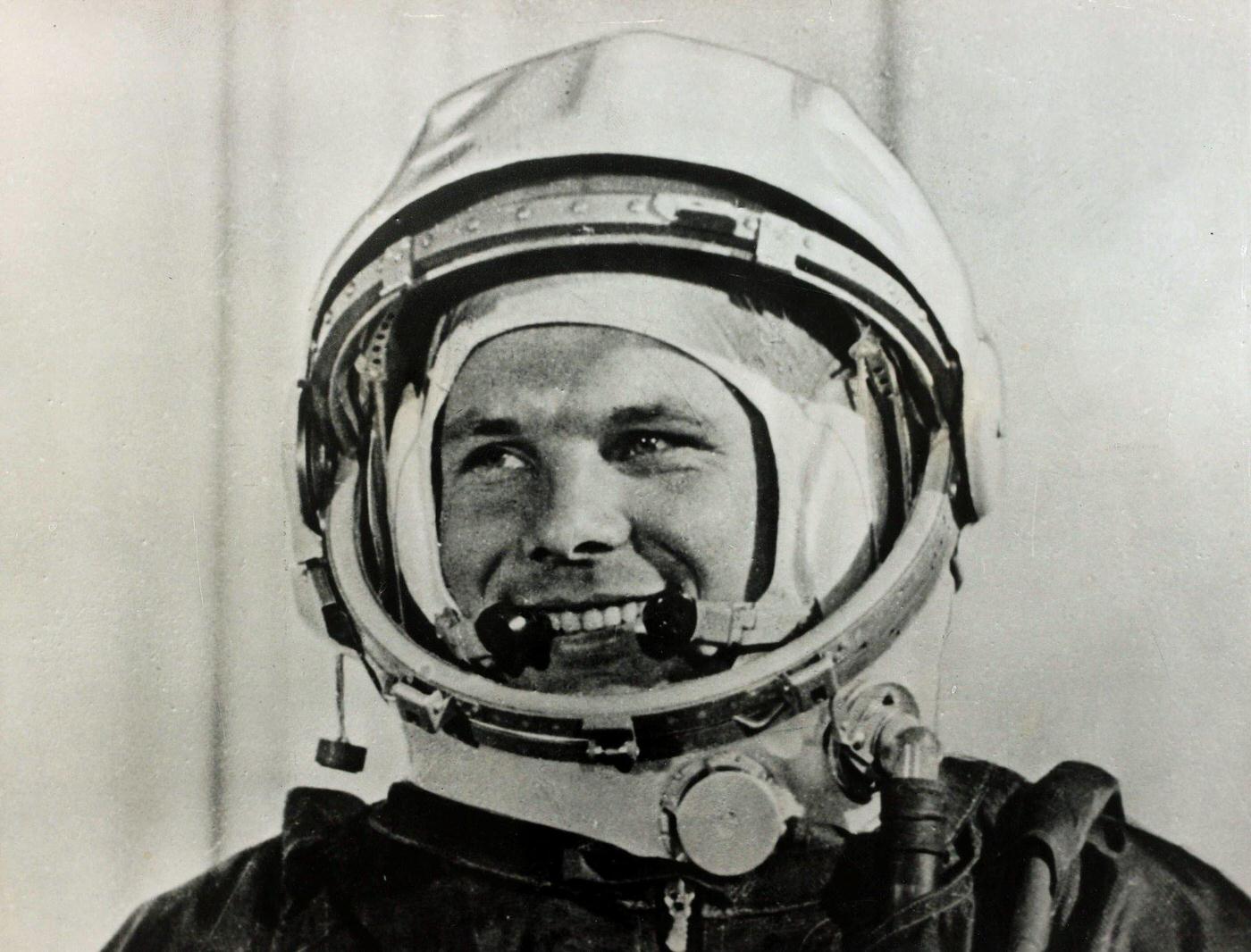 Yuri Gagarin, the first man in space, who completed a circuit of the earth in the spaceship satellite "Vostok" in 1961