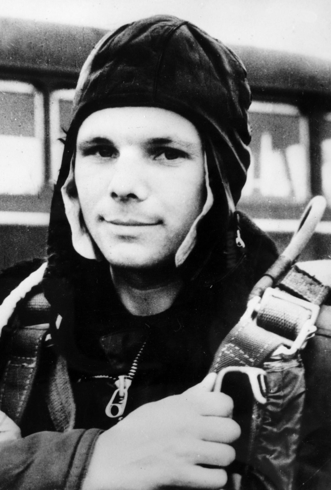 Yuri Gagarin in his flying gear, 1961