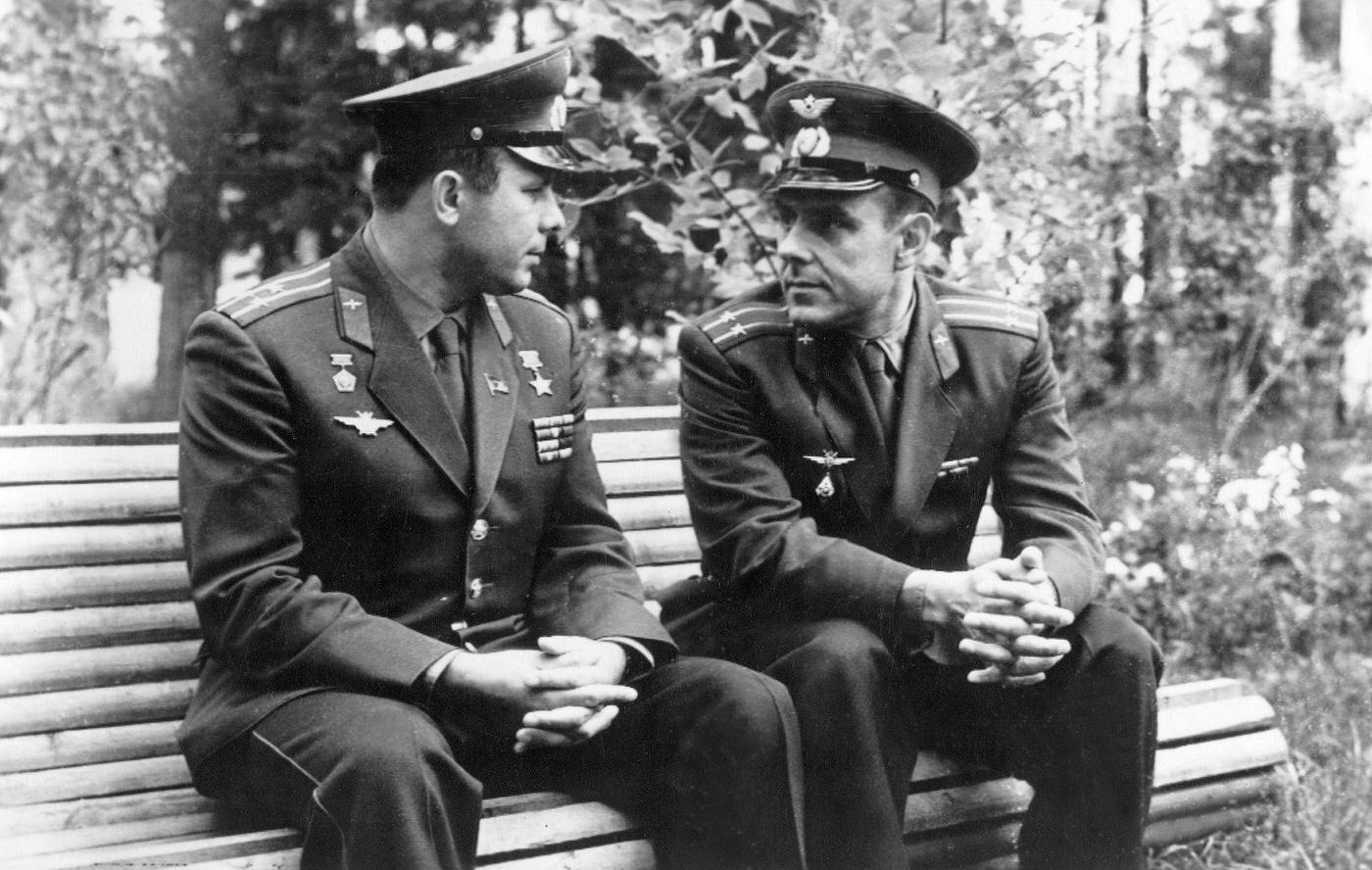 Vladimir M. Komarov in conversation with the cosmonaut Yuri Gagarin, 1960s