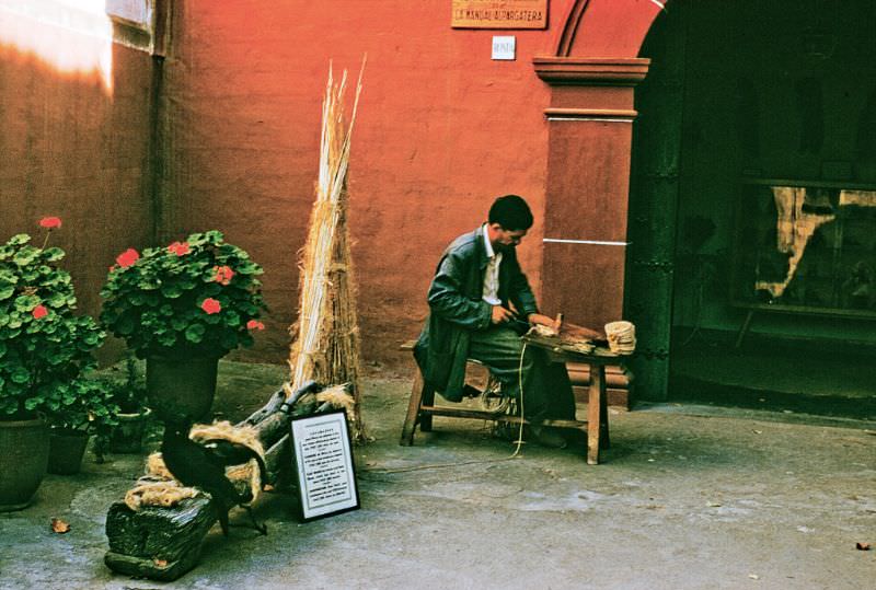 An artisan and his two cats, La Manuel Alpargatera Shop, Poble Espanyol, Barcelona.