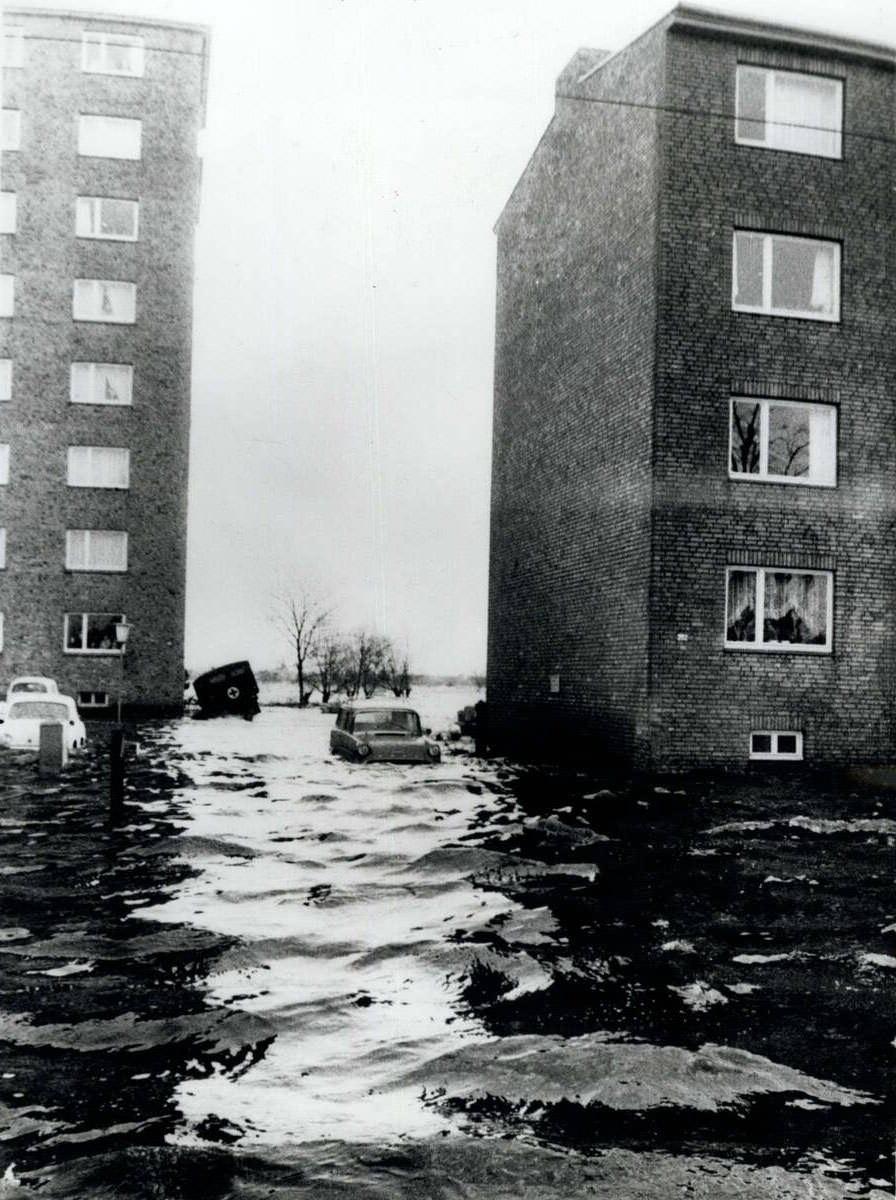 British troops help in rescue operations during the North Sea Flood of 1962 in Hamburg, West Germany