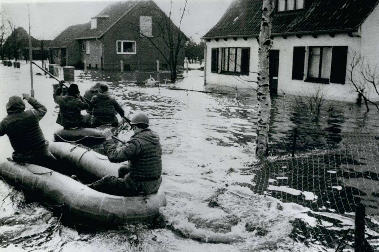 British troops assist in rescue operations during the North Sea Flood of 1962 in Germany