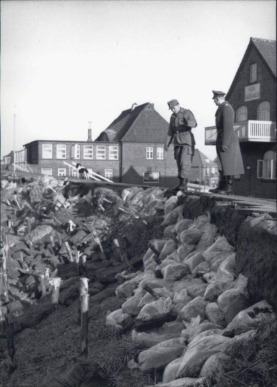 Heavily damaged dike in Busum, Germany after the North Sea Flood of 1962