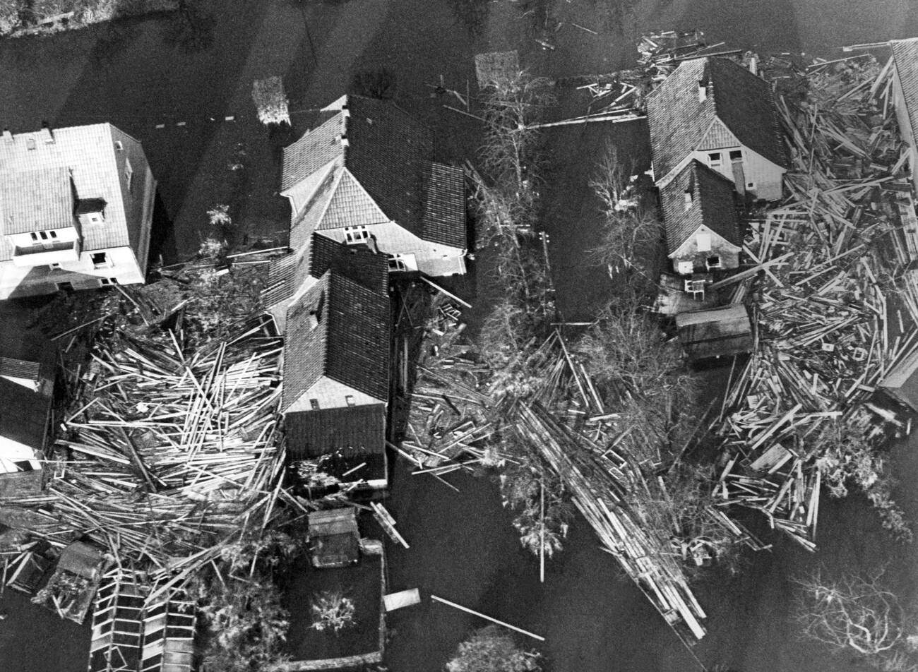 Flooded street during the North Sea Flood of 1962,