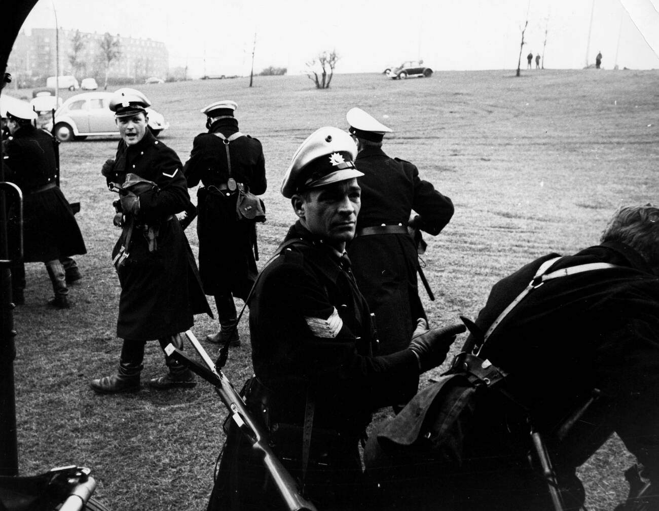 Policemen during the North Sea Flood of 1962 in Hamburg, West Germany