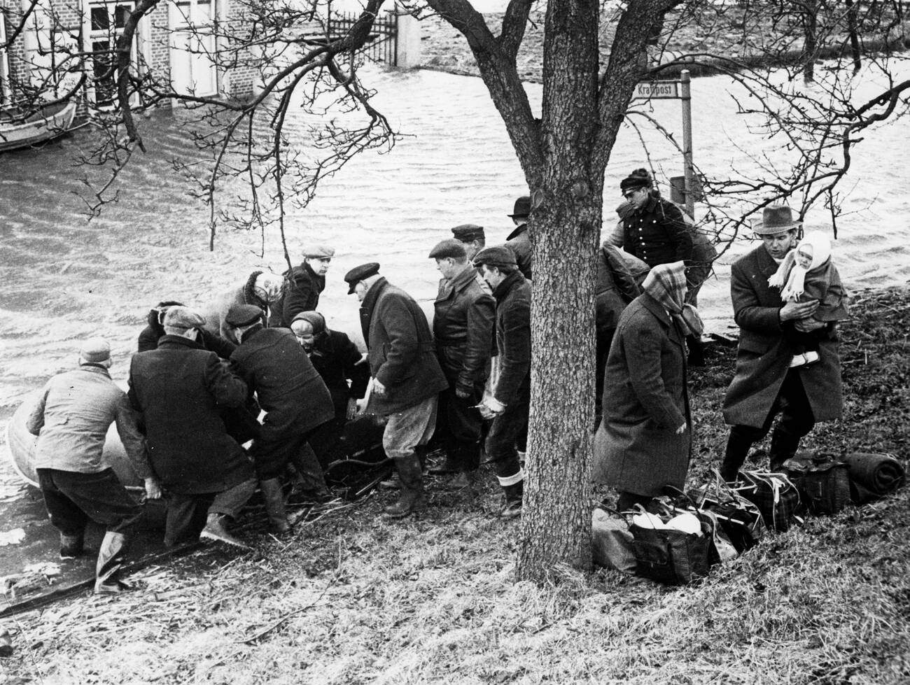 Saved persons at Moorfleet during the North Sea Flood of 1962 in Hamburg, West Germany