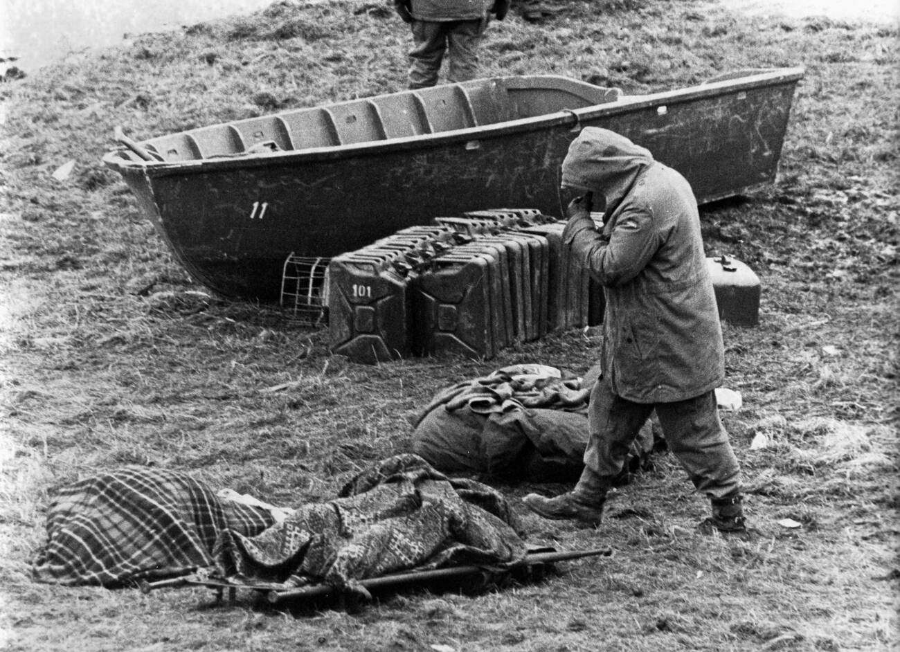 Aide and corpses during the North Sea Flood of 1962 in Hamburg, West Germany