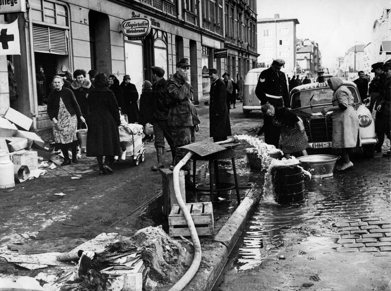 Supply of drinking water by the Bundeswehr during the North Sea Flood of 1962 in Hamburg, West Germany