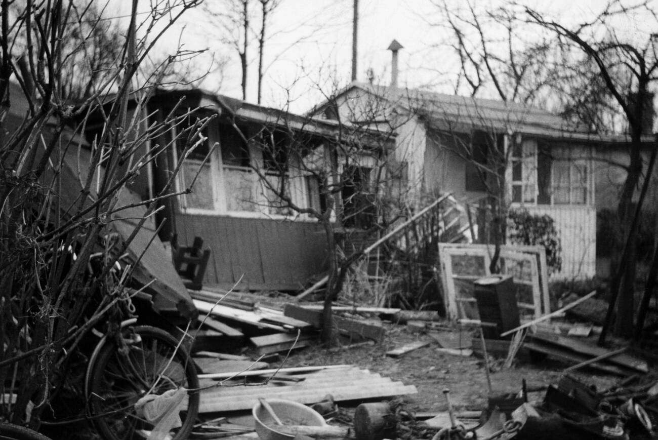 Destroyed houses at Overhaken, Kirchenwerder during the North Sea Flood of 1962 in Hamburg, West Germany