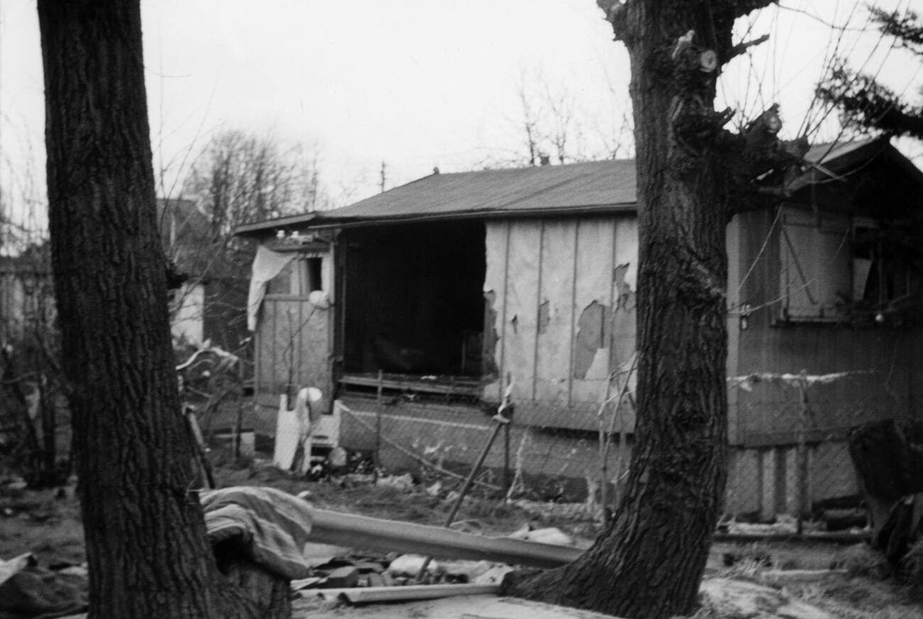 Destroyed houses at Overhaken, Kirchenwerder during the North Sea Flood of 1962 in Hamburg, West Germany