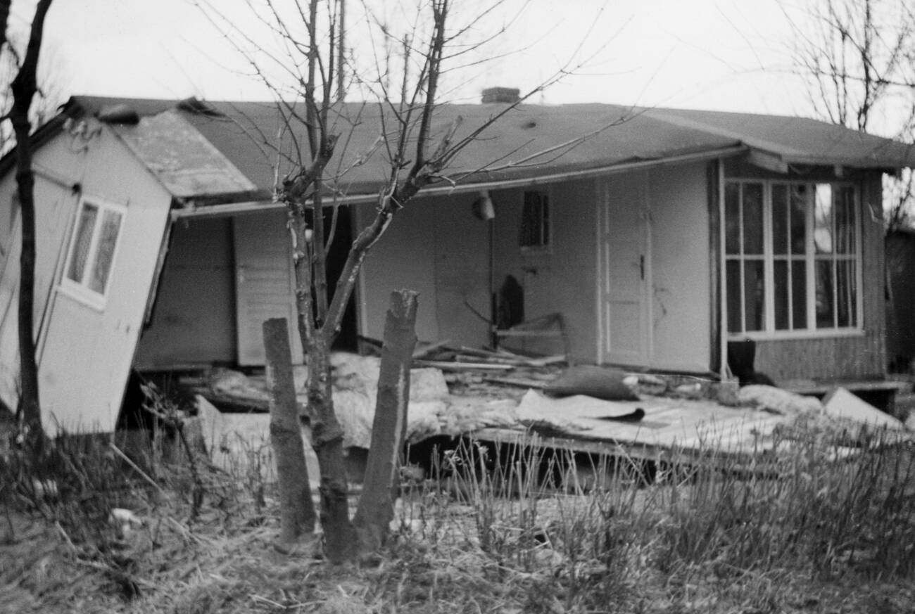 Destroyed houses at Overhaken, Kirchenwerder, Hamburg after the North Sea flood of 1962