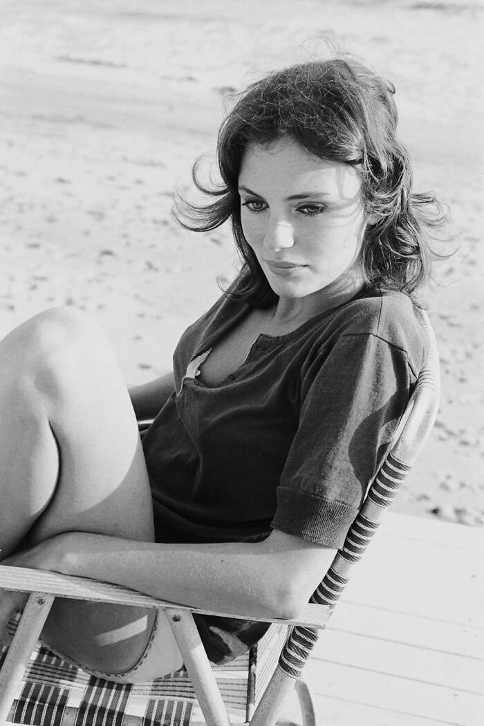 English actress Jacqueline Bisset enjoys the beach during her first year living in California in 1965
