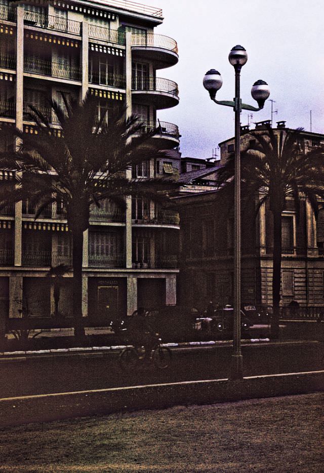 Le Versailles apartment block to the left and Centre Universitaire Méditerranéen to the right, Promenade Des Anglais, Nice.