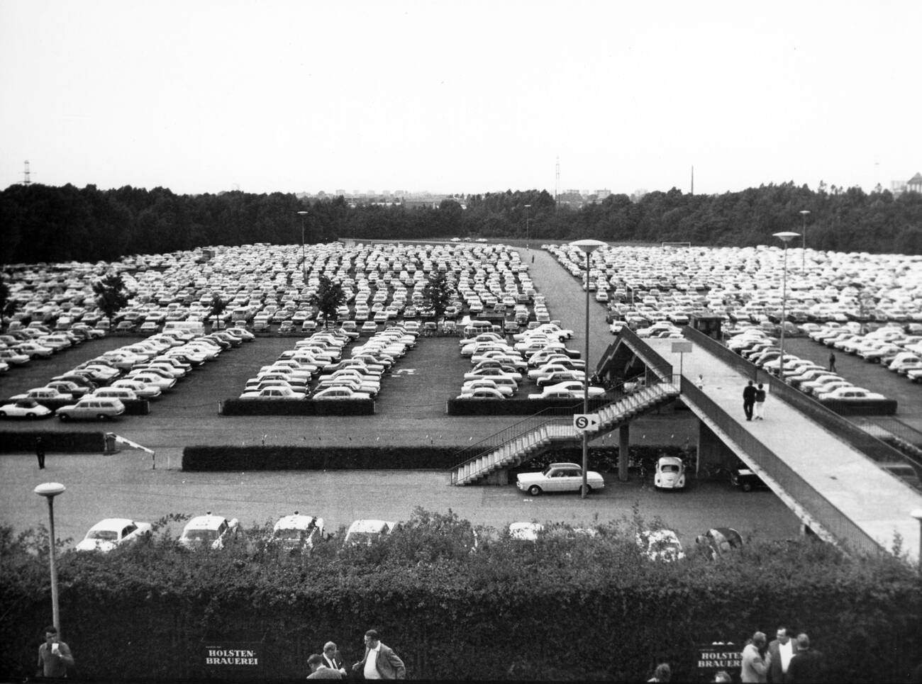 A view of the parking lot of Volksparkstadion in Hamburg, Germany in 1970.