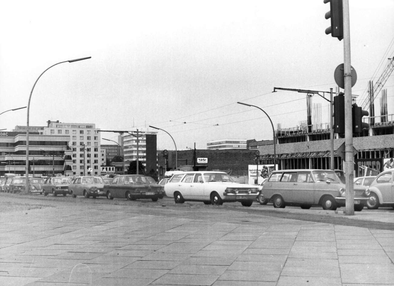 The exit to the bridges across the Elbe on a weekend in Hamburg, Germany in 1972.