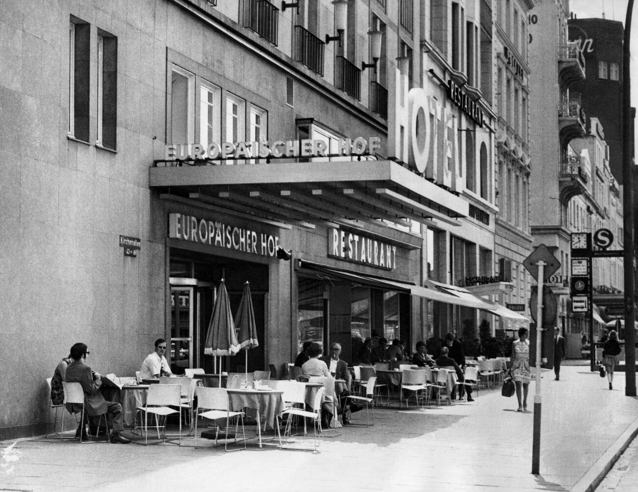 The Europaeischer Hof hotel and restaurant located in Kirchenallee, Hamburg, Germany in July 1970.