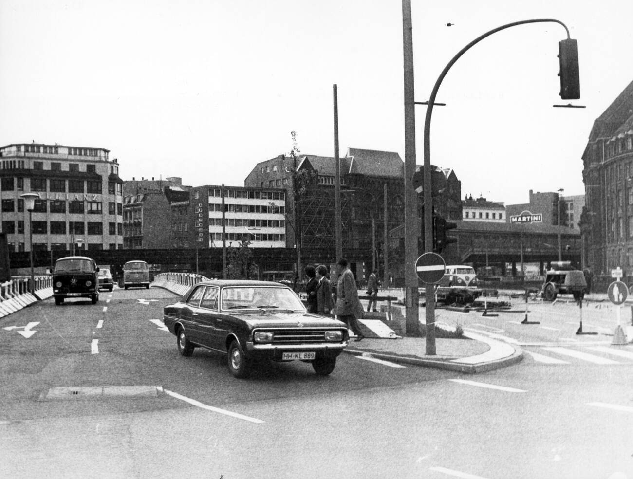 View of Rödingsmarkt and Altenwallbrücke streets in Hamburg, Germany in 1970.