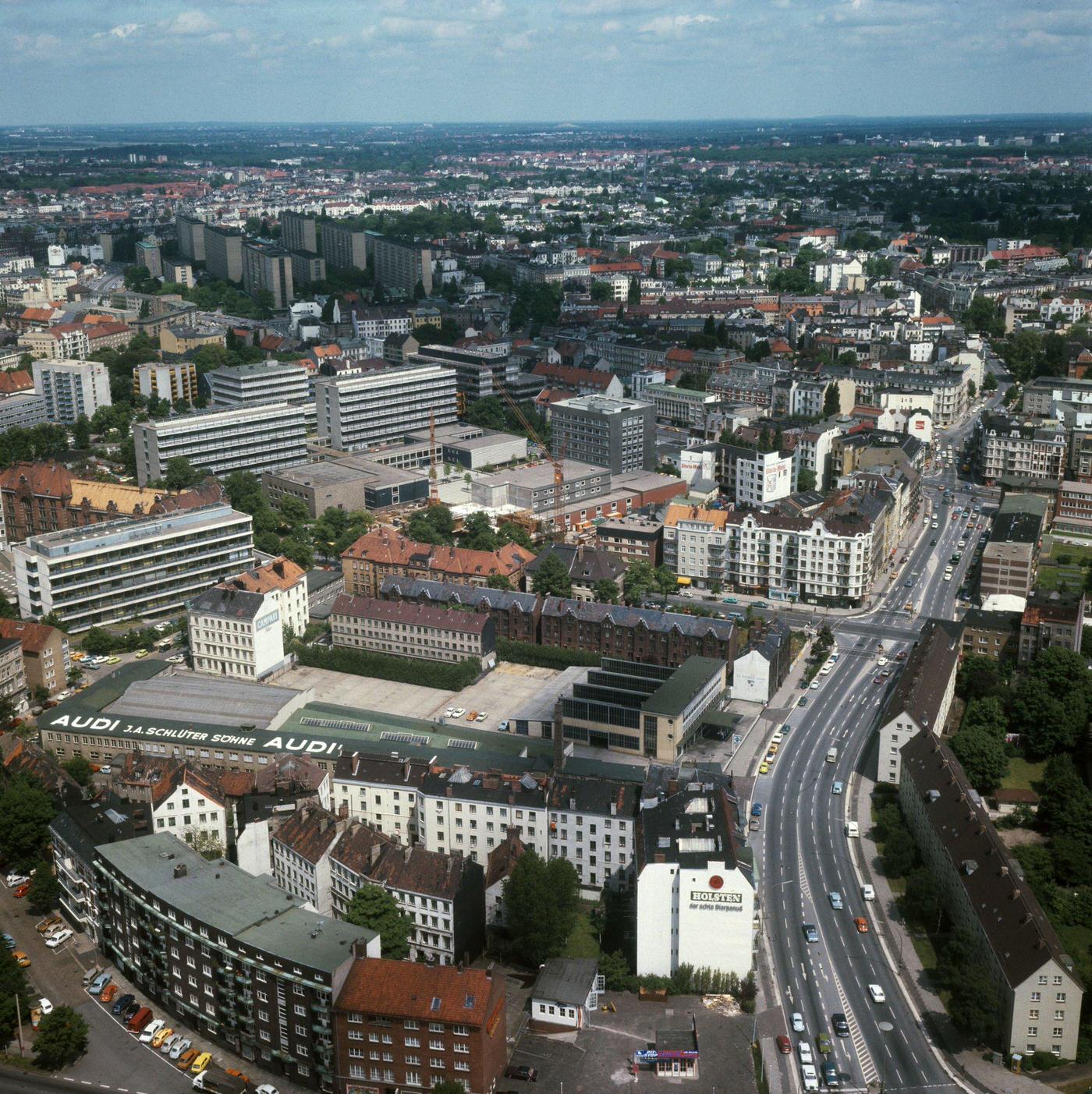 Panoramic view of Hamburg, Germany in the 1970s.
