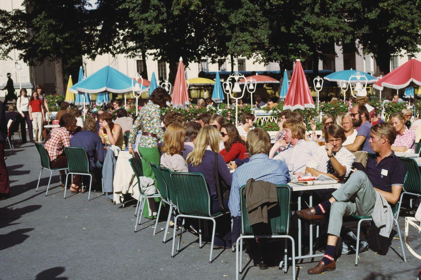 Outdoor cafe in Hamburg, Germany, circa 1970.