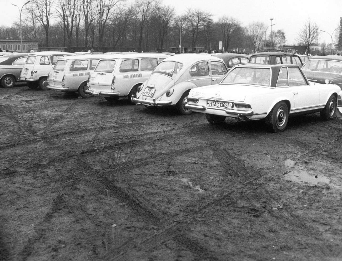 The parking lot of Volksparkstadion in Hamburg, Germany in 1971.