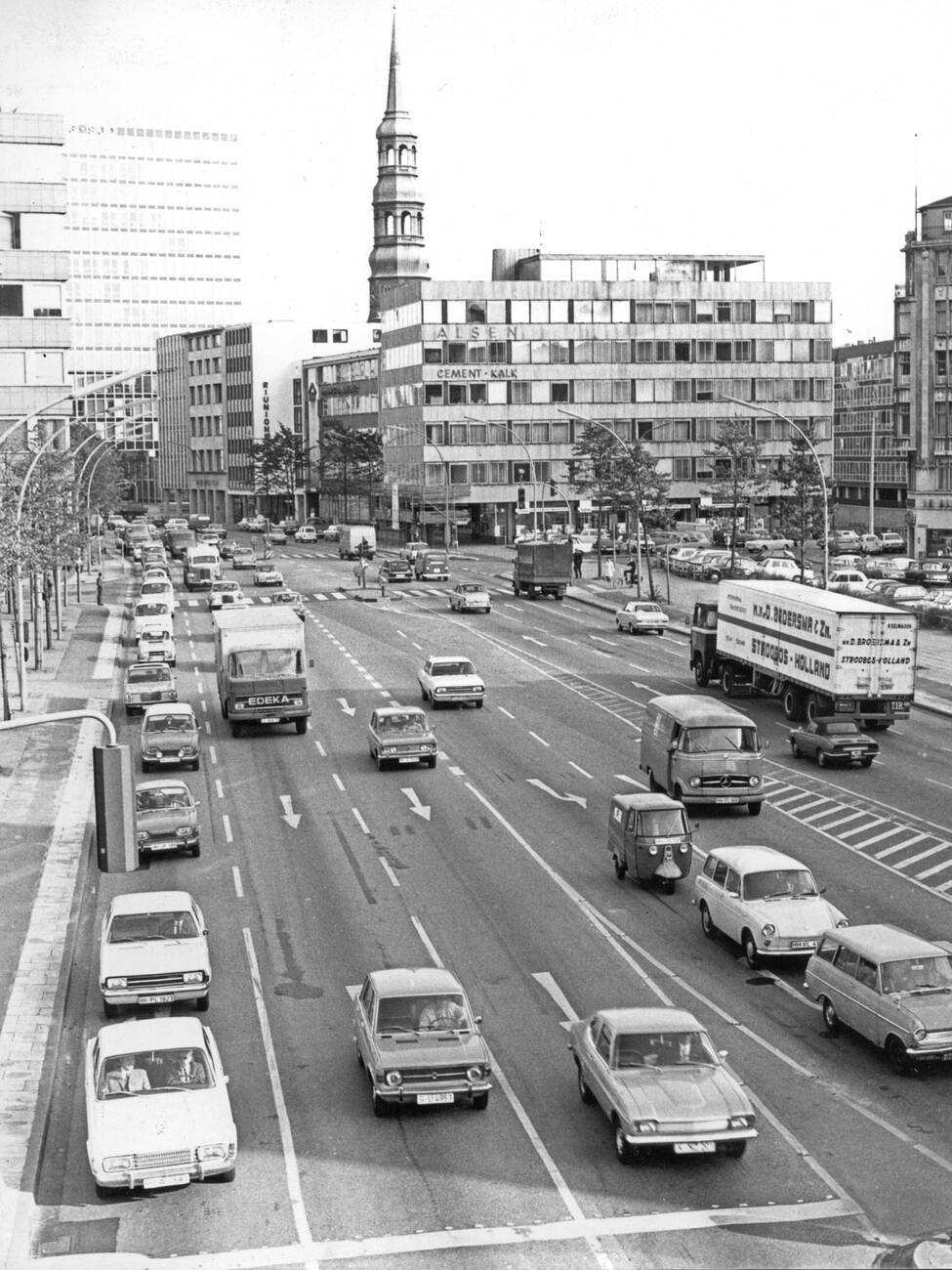 A view of Willy-Brandt-Strasse in Hamburg, Germany in 1970.