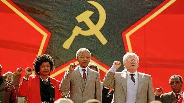 Nelson Mandela at a South African Communist Party Rally