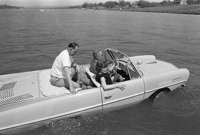 President Lyndon B. Johnson Takes a Drive on his Amphicar