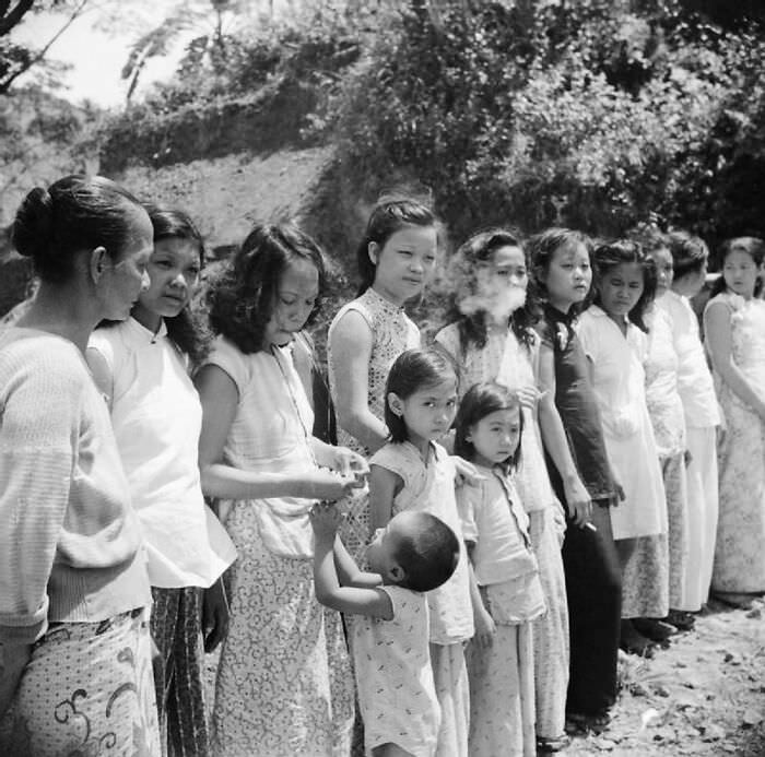 Chinese and Malayan girls forcibly taken from penang by the Japanese to work as 'comfort girls' for the troops. 1939-1945