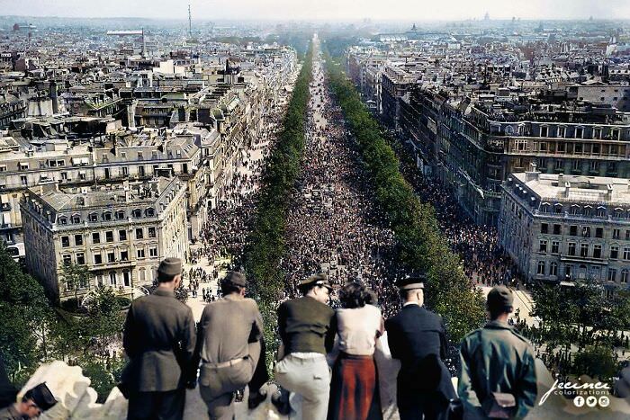 The Champs-Élysées on VE Day, Paris, France, May 8, 1945
