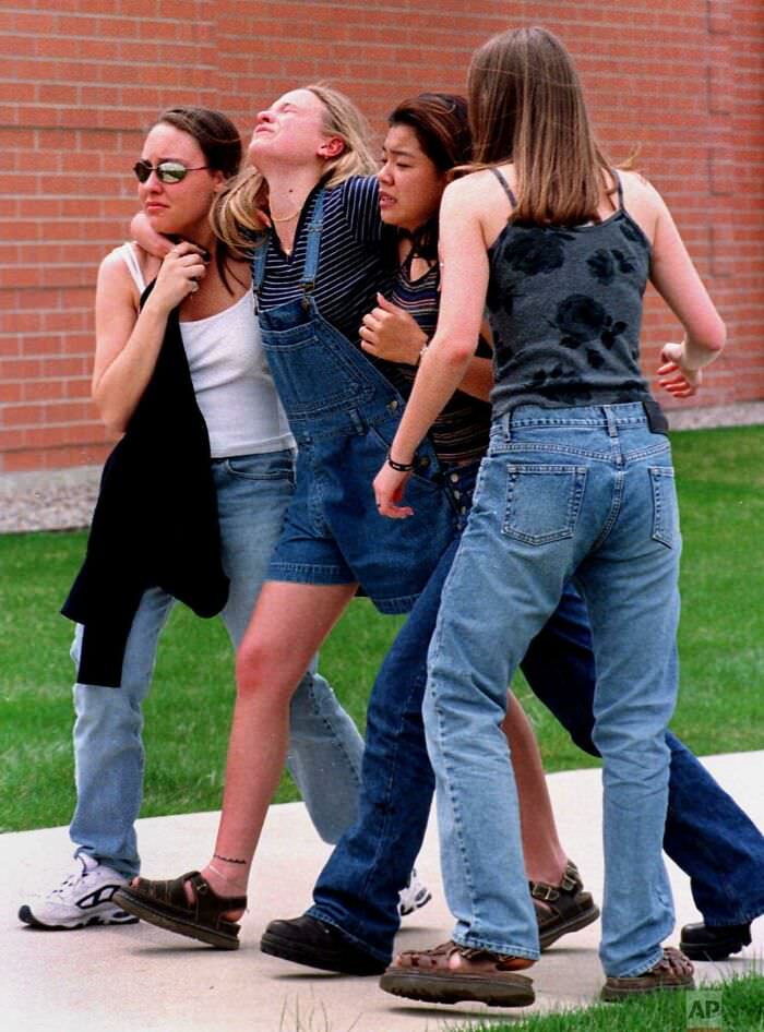 Student Survivors Evacuated to Library Near Columbine High School After Shooting Rampage