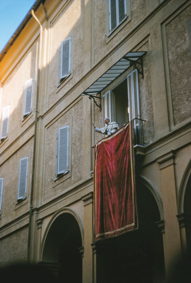 Pope Pius XII in the Internal Courtyard of the Papal Palace of Castel Gandolfo.