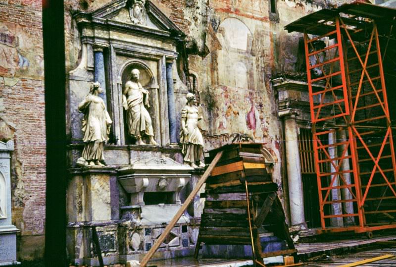 Repairing bomb damage in the Monumental Cemetery, Pisa.