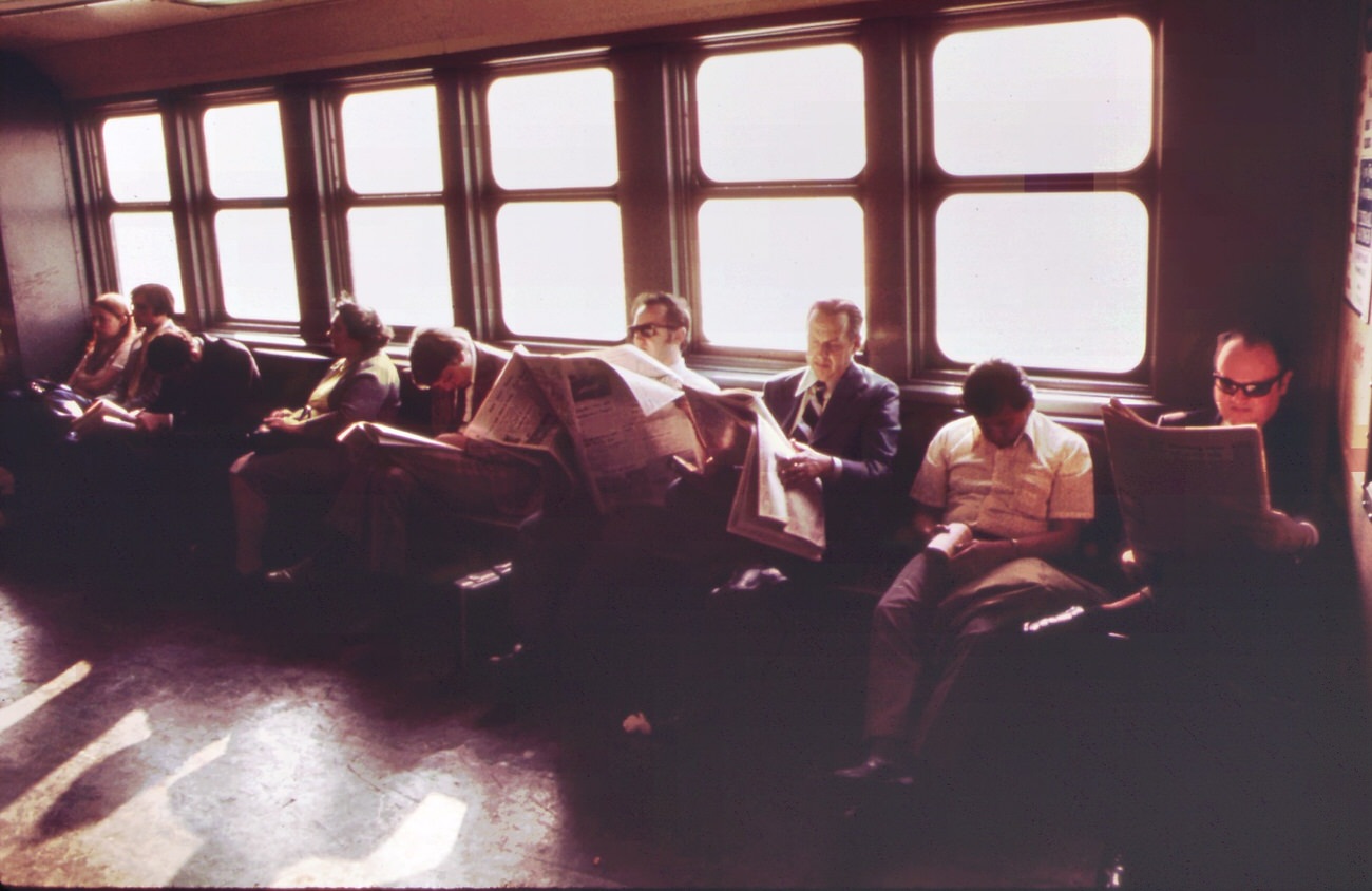 On the staten island ferry in new york harbor's upper bay, 1970s