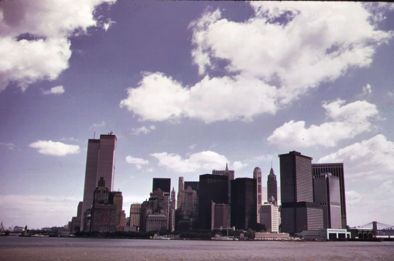 Manhattan skyline from the staten island ferry, 1970s