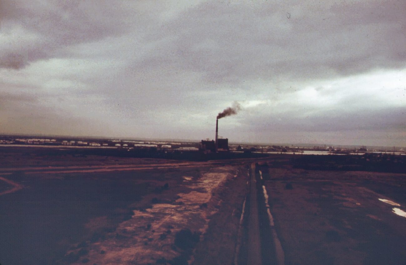 Fresh kills landfill area on staten island. Solid waste covers all available land, 1970s