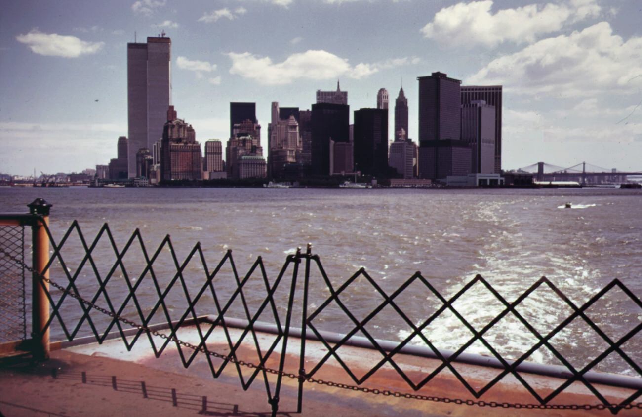 New york skyline from staten island ferry, 1970s