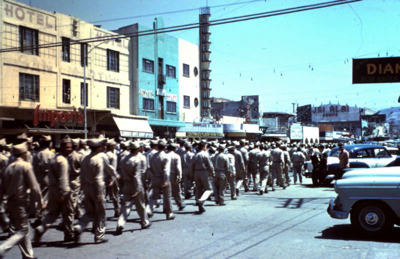 Mexican army on parade, Tijuana, Mexico, 1960