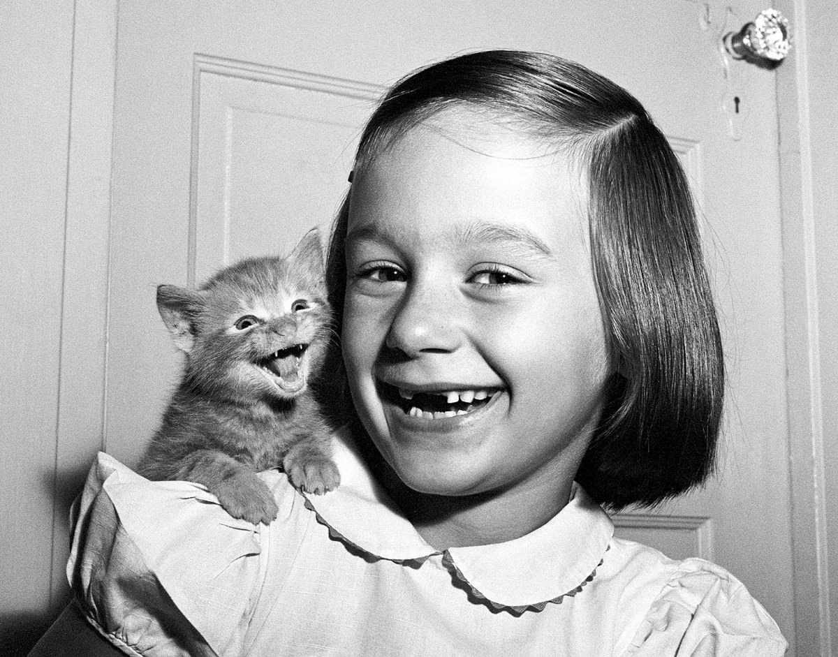 This 1955 photo is one of Walter Chandoha’s most famous shots. “My daughter Paula and the kitten both ‘smiled’ for the camera at the same time. … But the cat’s not smiling, he’s meowing.”