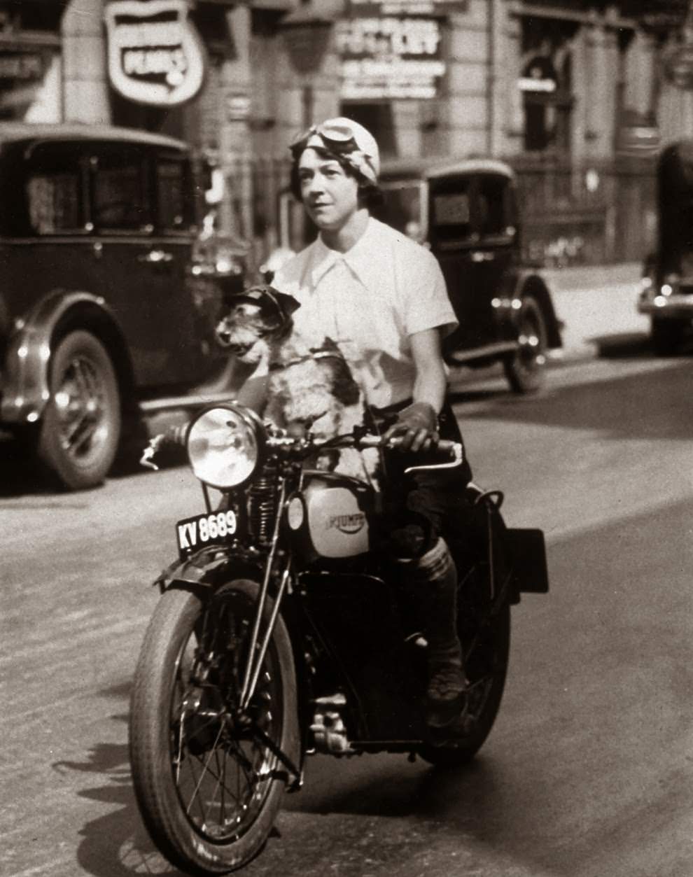 Nancy setting off for a motorcycle rally in england, 1934.