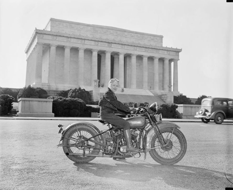Sally halterman, the first woman to be granted a license to operate a motorcycle in the district of columbia, 1937.